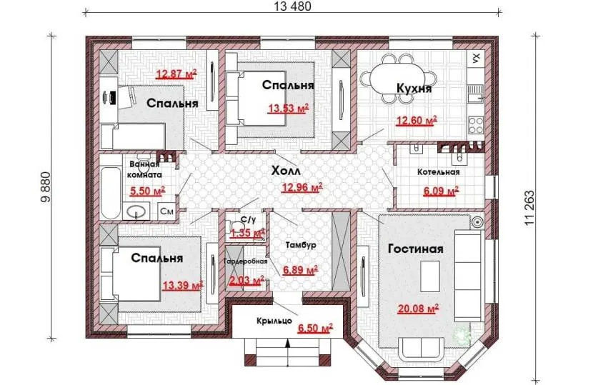Планировка одноэтажного дома с 3 спальнями: как сделать ее оптимальной Планировка одноэтажного дома с 3 спальнями: как сделать ее оптимальной
