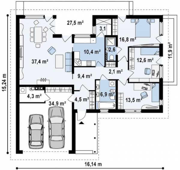 Проекты одноэтажных домов с гаражом для авто и самыми комфортными планировками Проекты одноэтажных домов с гаражом для авто и самыми комфортными планировками