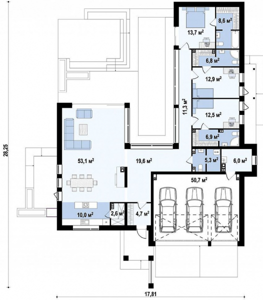 Проекты одноэтажных домов с гаражом для авто и самыми комфортными планировками Проекты одноэтажных домов с гаражом для авто и самыми комфортными планировками