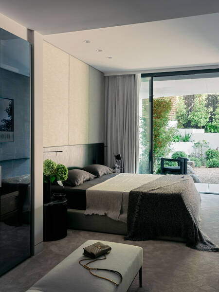 Натуральный камень и чёрные акценты: стильные апартаменты с садом в Сиднее Натуральный камень и чёрные акценты: стильные апартаменты с садом в Сиднее