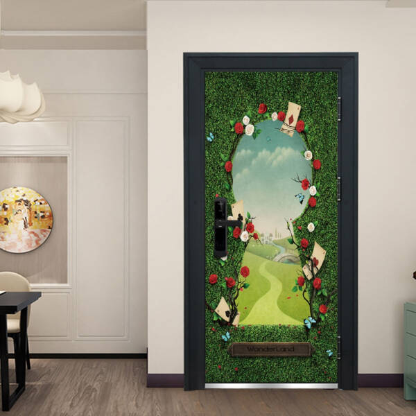 Украшение наклейками входной двери