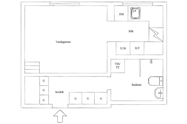 Маленькая вартира в Гетеборге с мягкими интерьерами и антресолью (30 кв. м) Маленькая вартира в Гетеборге с мягкими интерьерами и антресолью (30 кв. м)